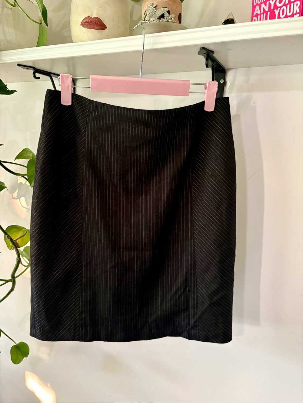Classic Black Pinstripe Pencil Skirt